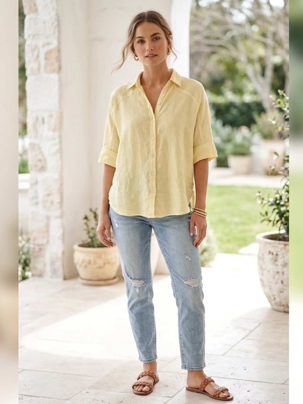 Wilt Pale Yellow Button-Down Linen Shirt